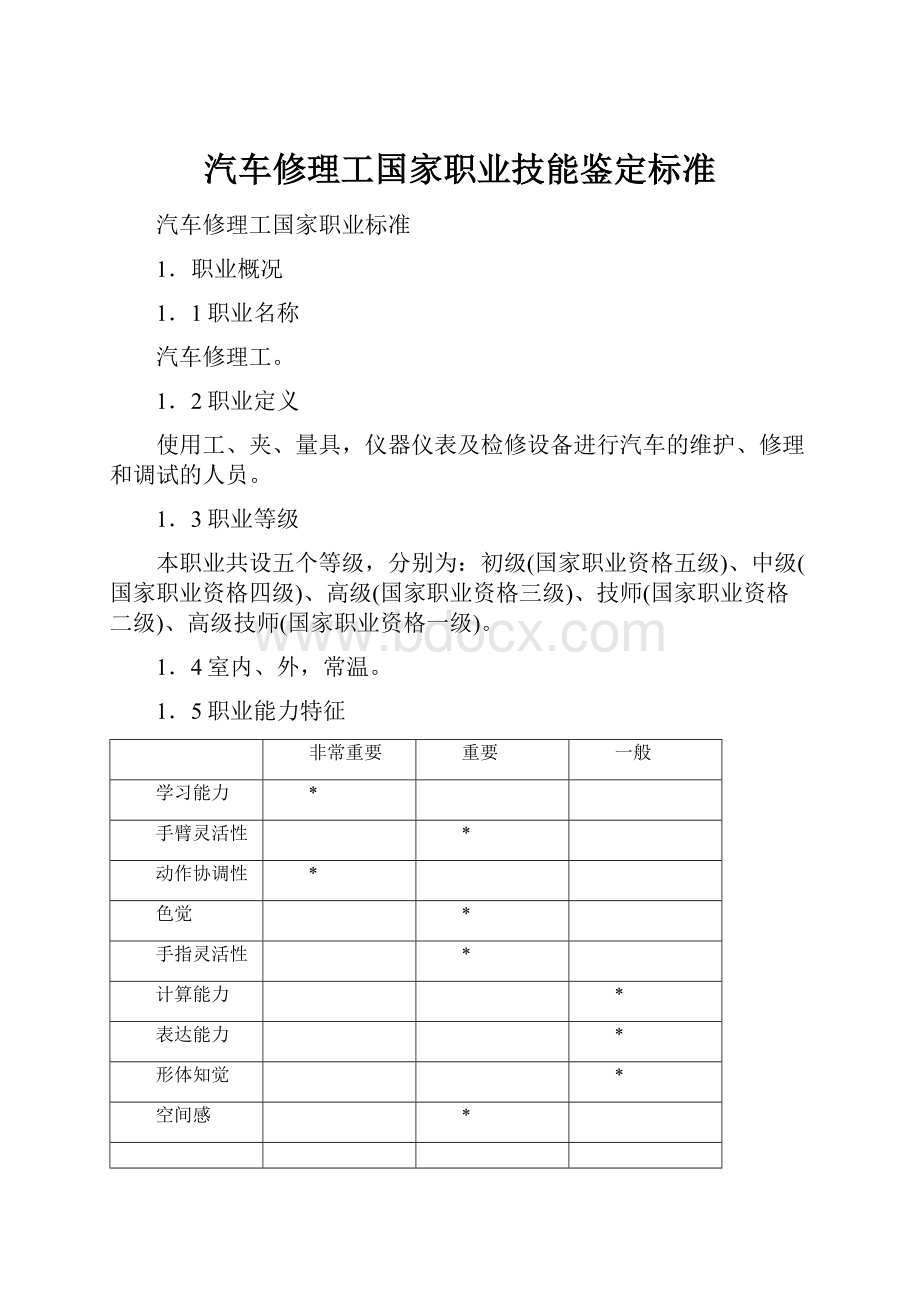 汽车修理工国家职业技能鉴定标准.docx