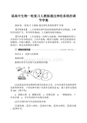 届高中生物一轮复习人教版通过神经系统的调节学案.docx