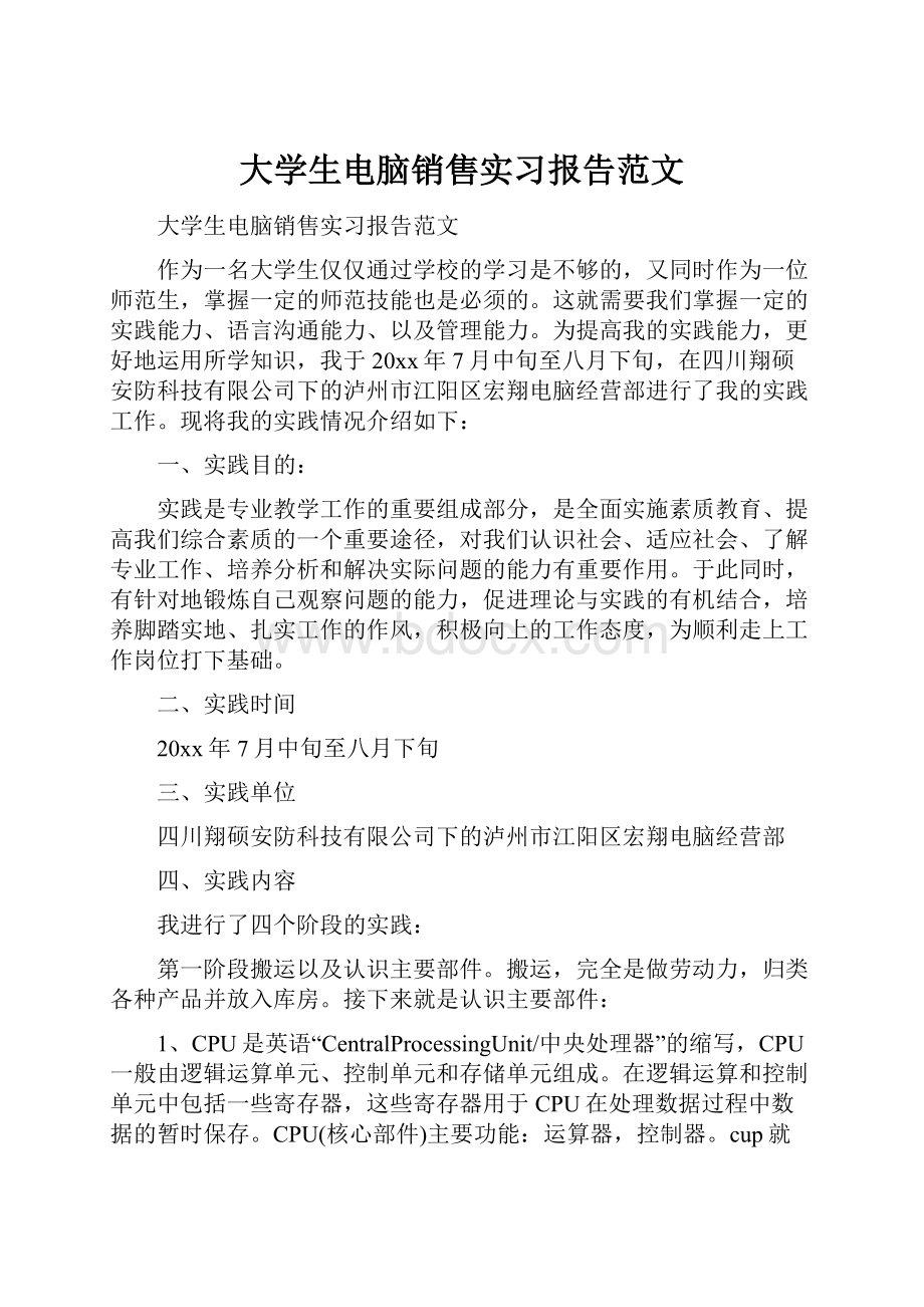 大学生电脑销售实习报告范文.docx