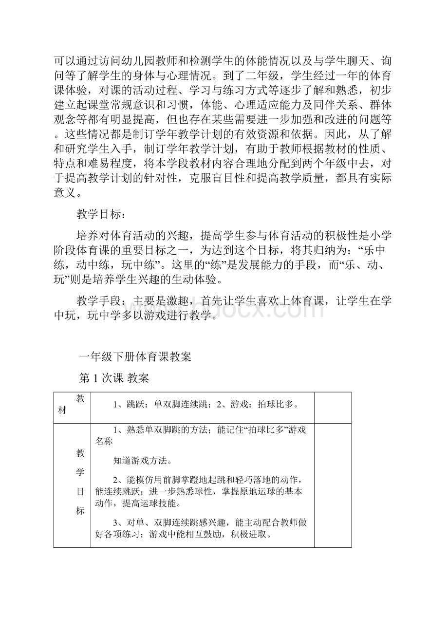 一年级第二学期体育课教学计划教案.docx_第2页