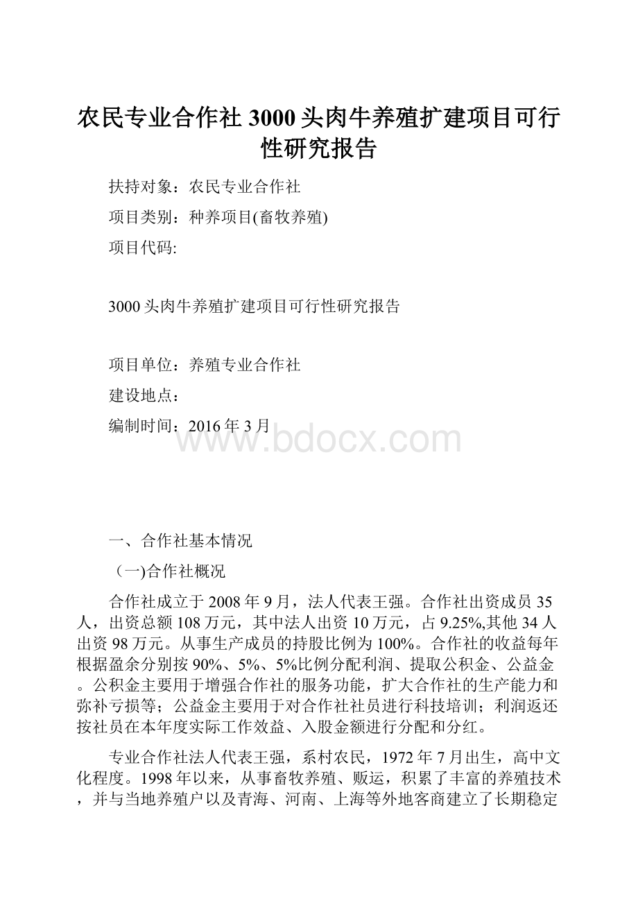 农民专业合作社3000头肉牛养殖扩建项目可行性研究报告.docx_第1页