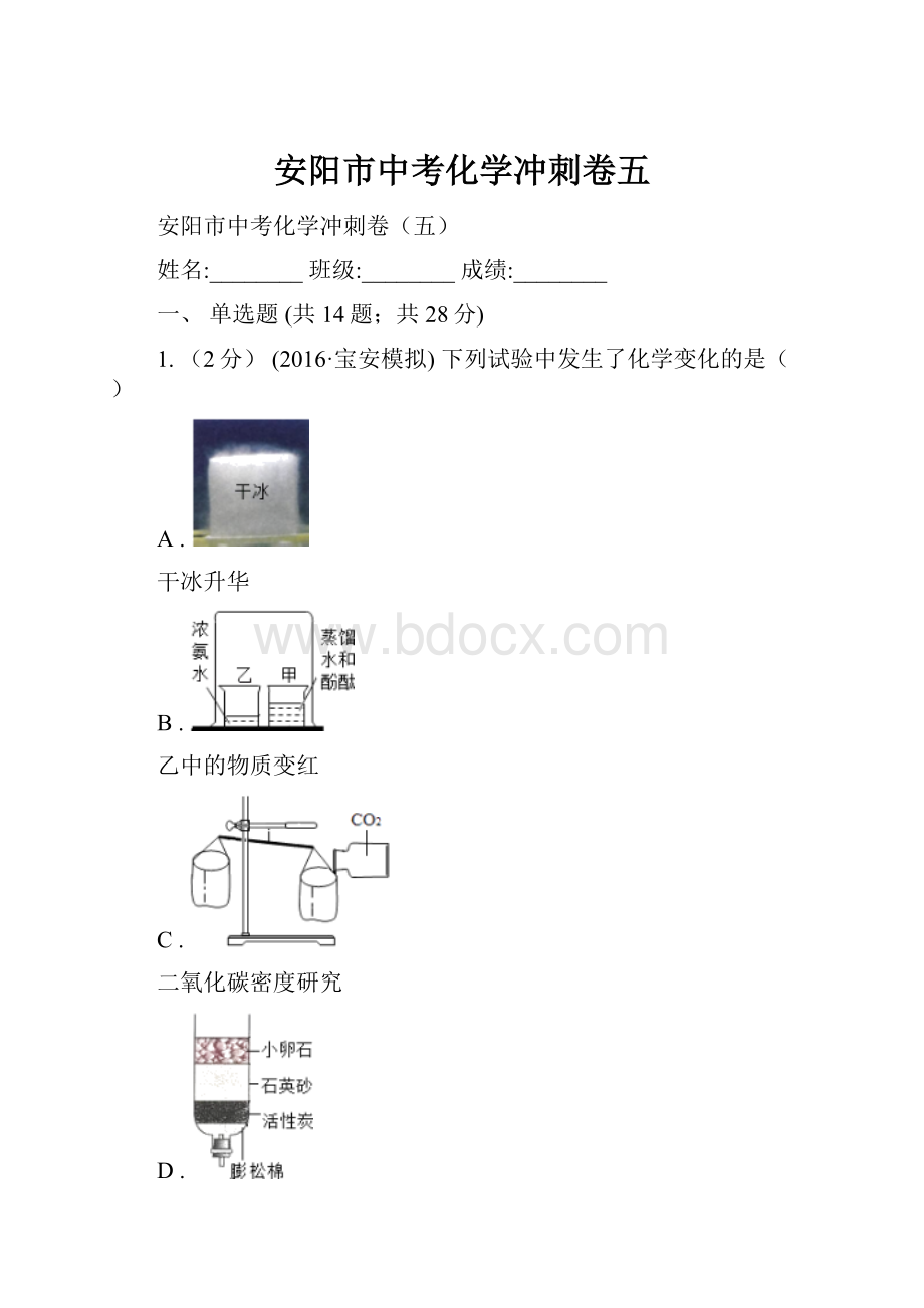 安阳市中考化学冲刺卷五.docx_第1页