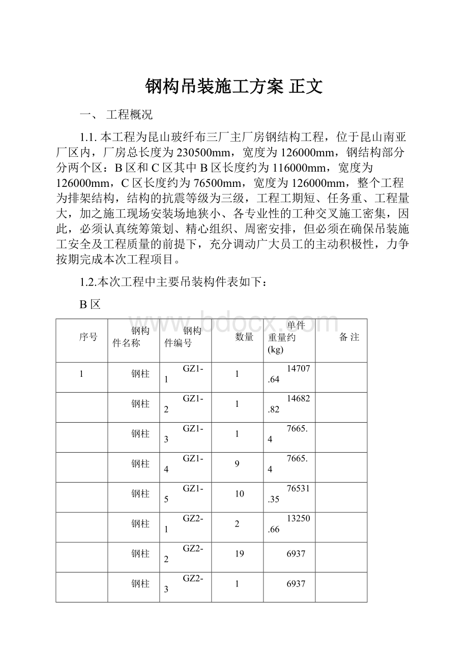 钢构吊装施工方案 正文.docx