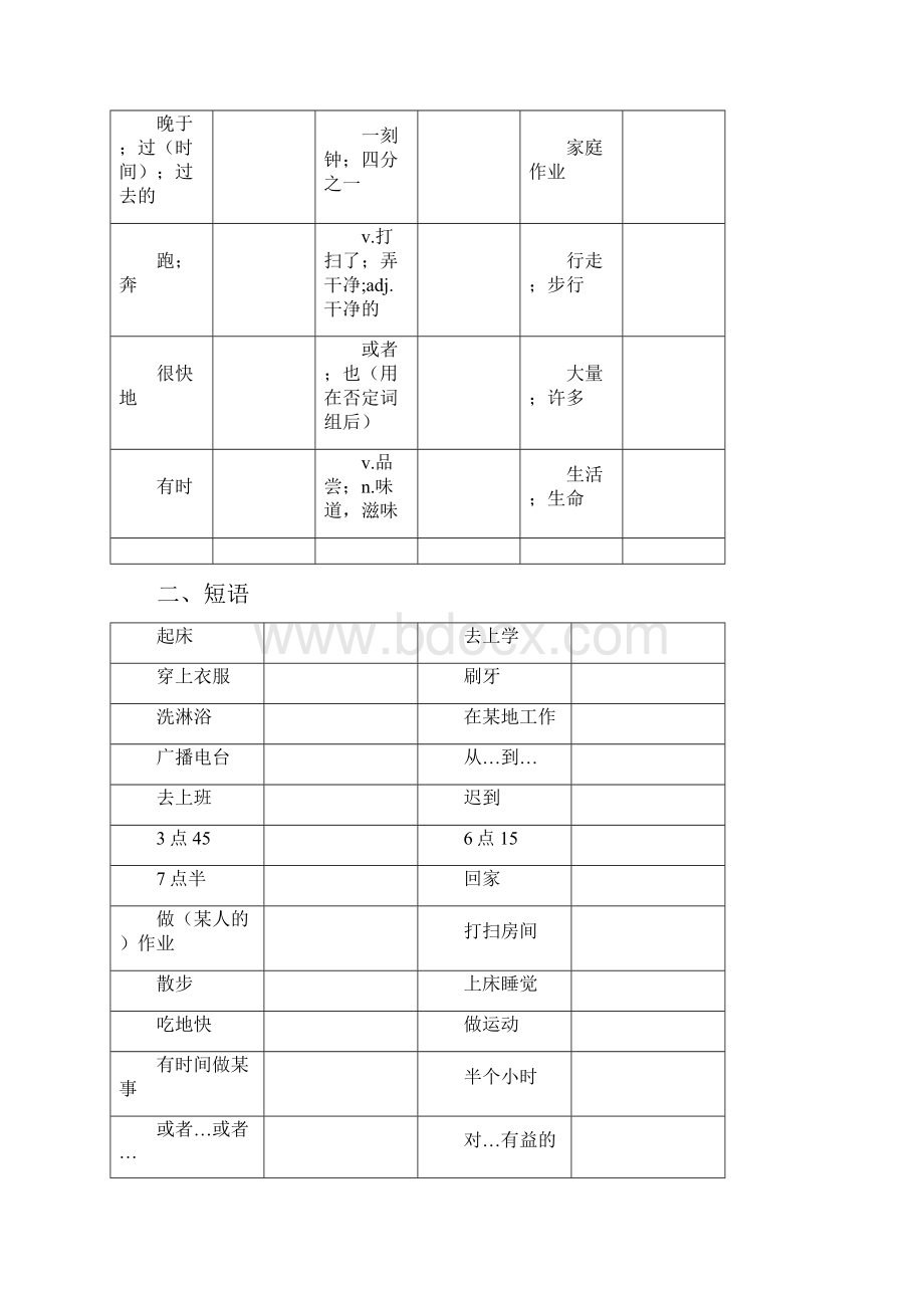 英语七年级下册词汇短语句子检测.docx_第3页