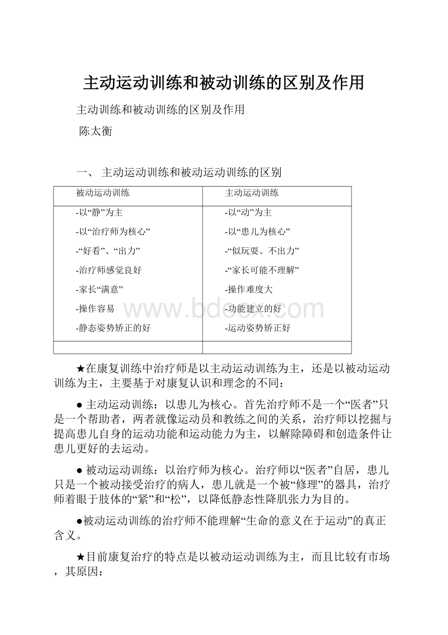 主动运动训练和被动训练的区别及作用.docx_第1页