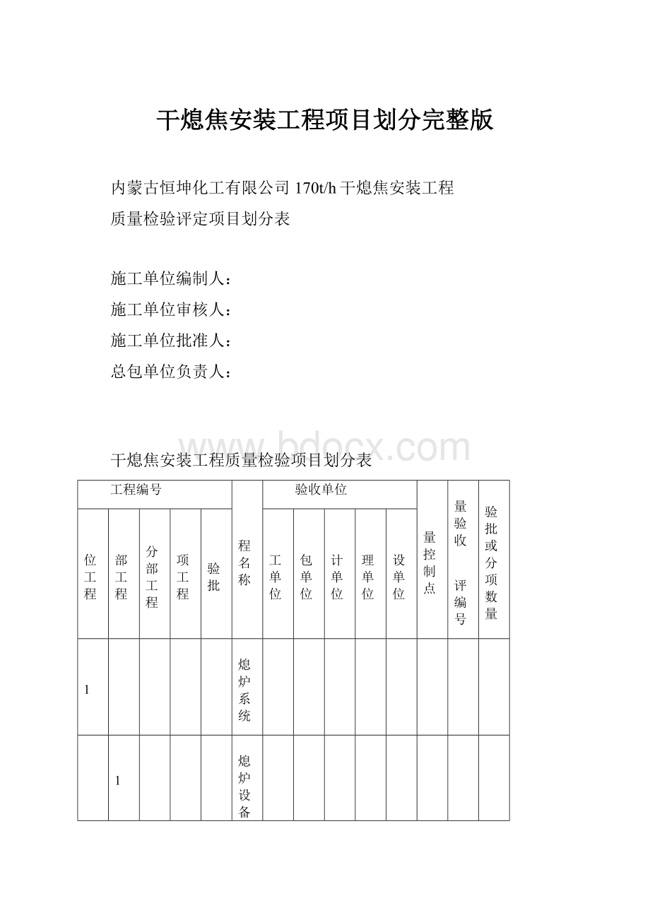 干熄焦安装工程项目划分完整版.docx_第1页