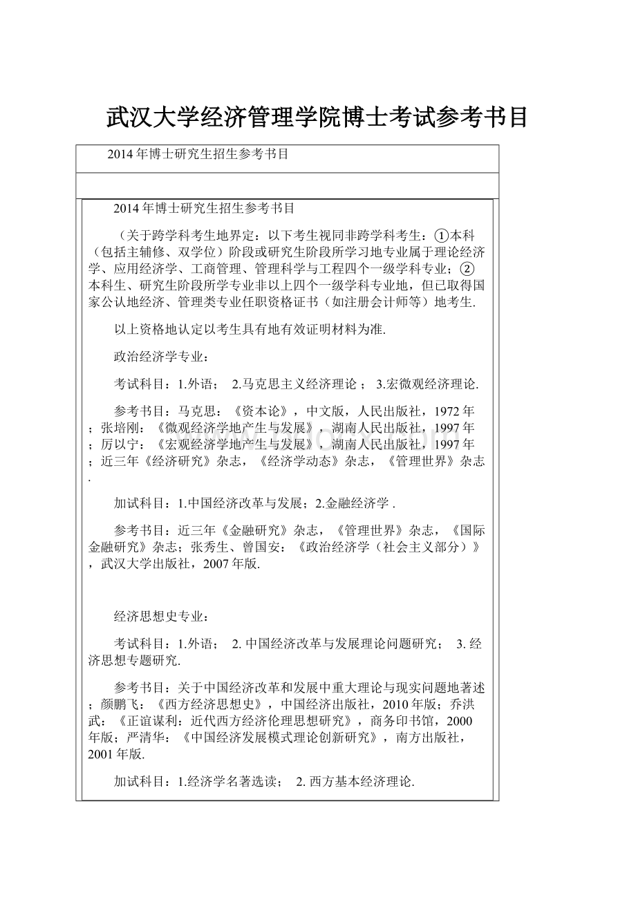 武汉大学经济管理学院博士考试参考书目.docx_第1页