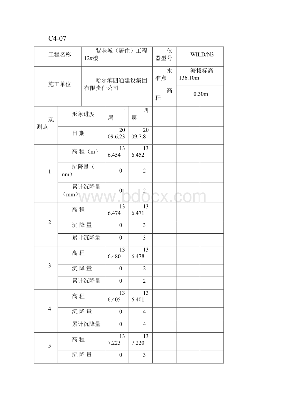 C407建筑物沉降观测测量记录.docx_第3页