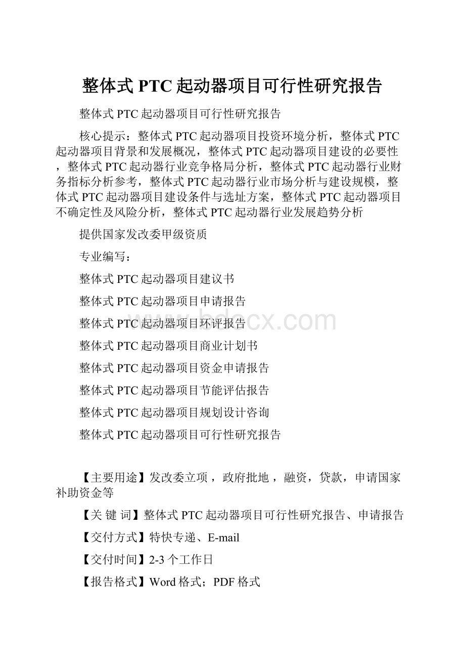 整体式PTC起动器项目可行性研究报告.docx_第1页