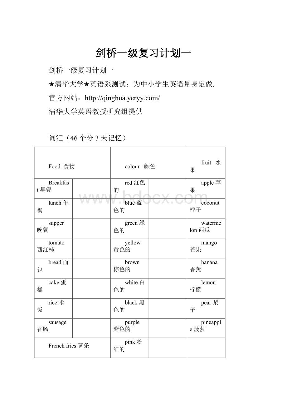 剑桥一级复习计划一.docx