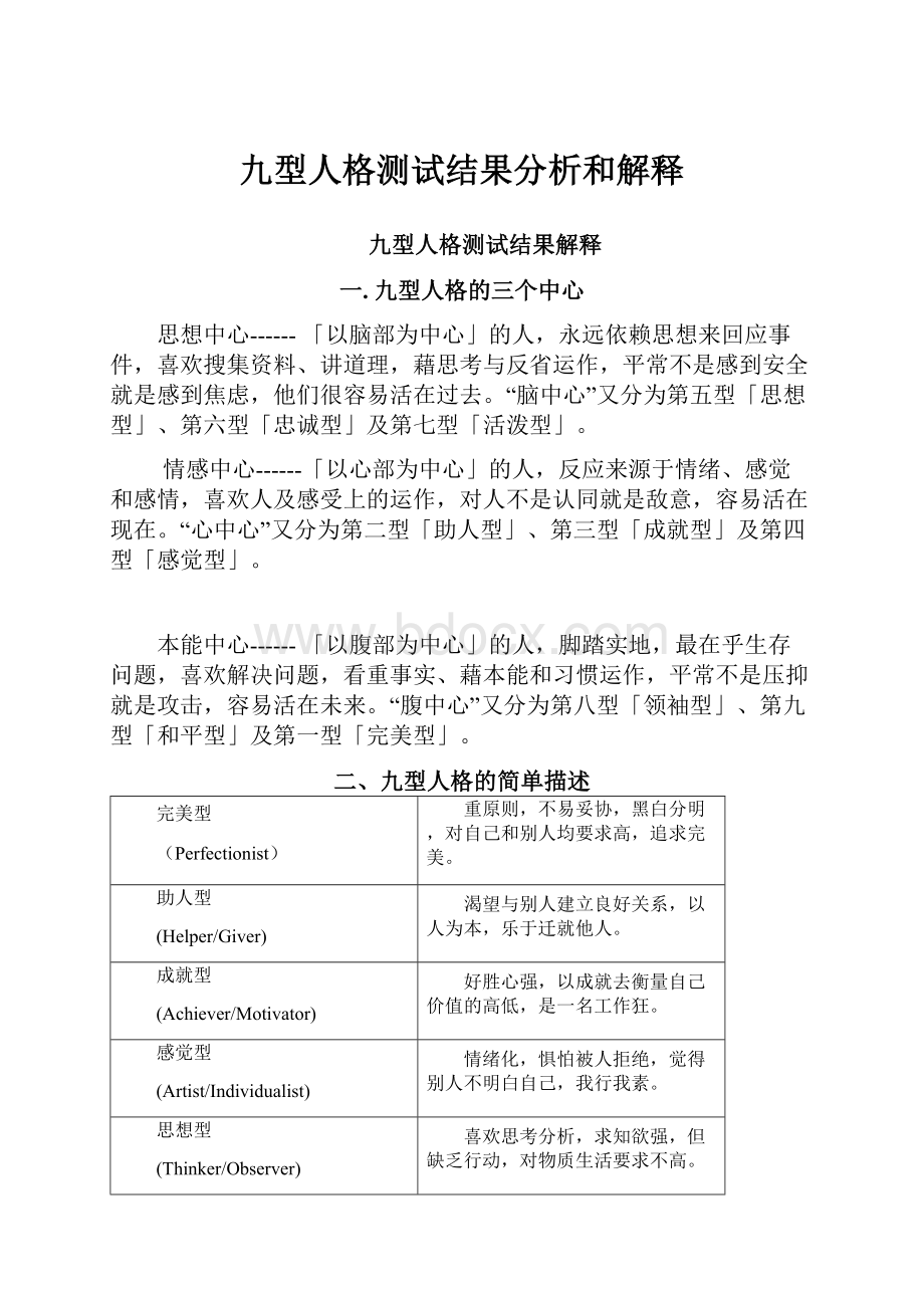 九型人格测试结果分析和解释.docx