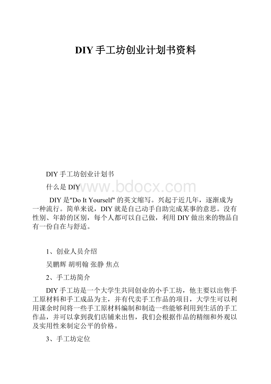 DIY手工坊创业计划书资料.docx