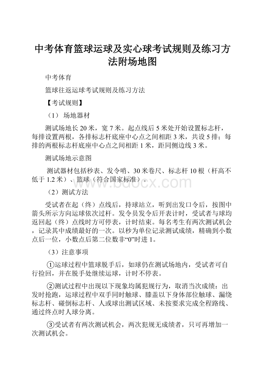 中考体育篮球运球及实心球考试规则及练习方法附场地图.docx_第1页