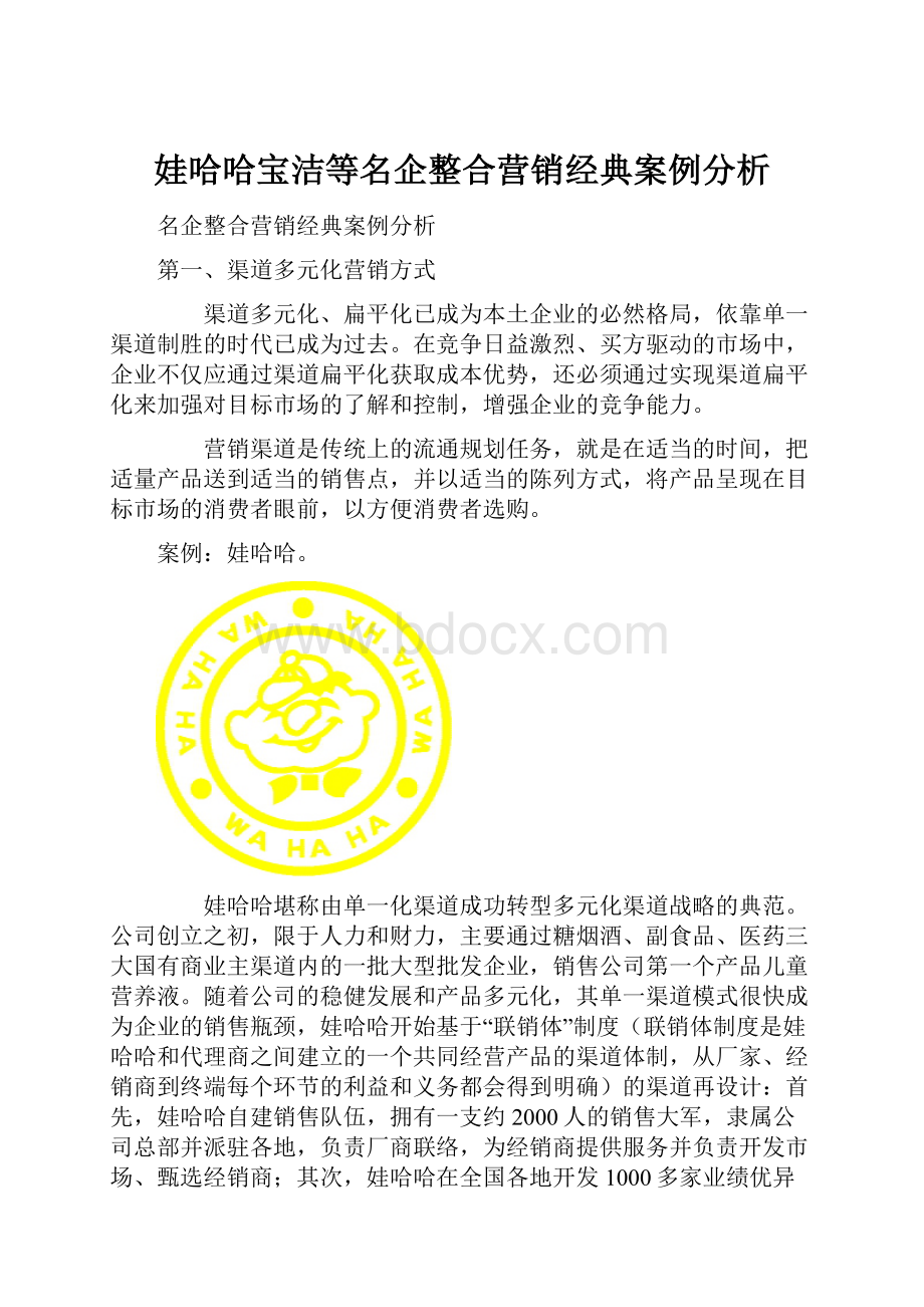 娃哈哈宝洁等名企整合营销经典案例分析.docx