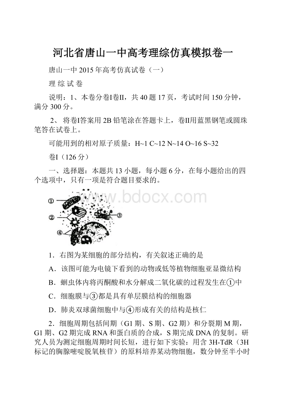 河北省唐山一中高考理综仿真模拟卷一.docx_第1页