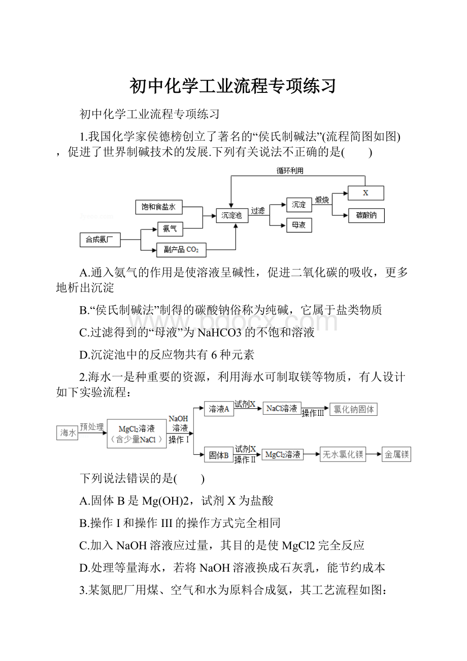 初中化学工业流程专项练习.docx_第1页