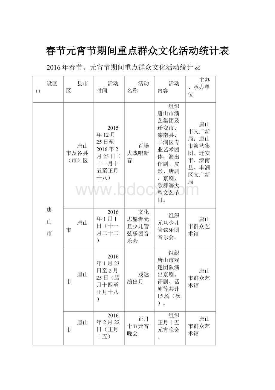 春节元宵节期间重点群众文化活动统计表.docx