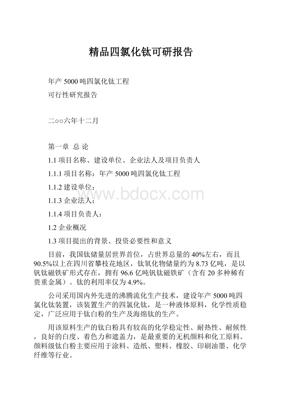 精品四氯化钛可研报告.docx