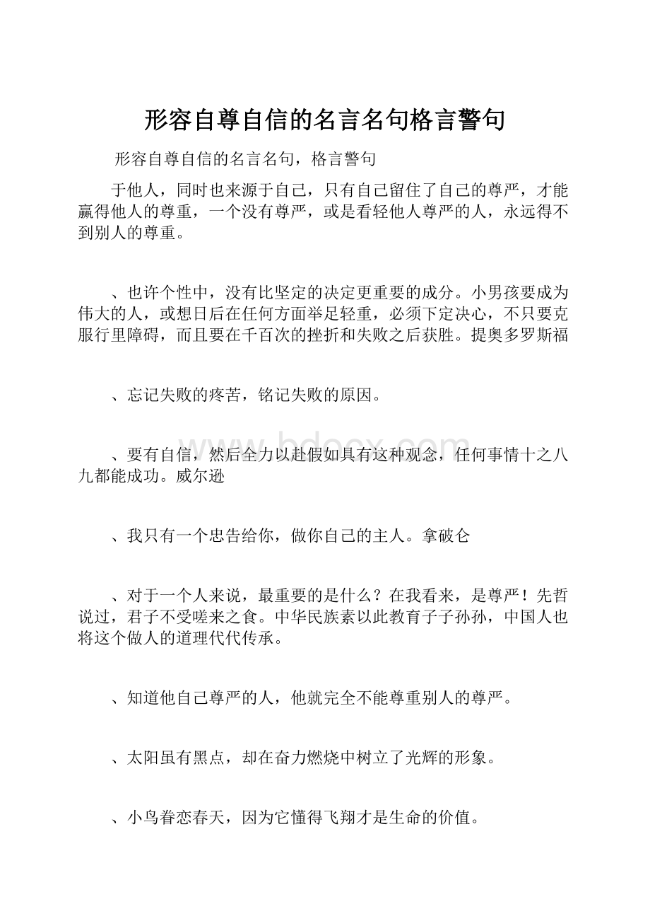 形容自尊自信的名言名句格言警句.docx