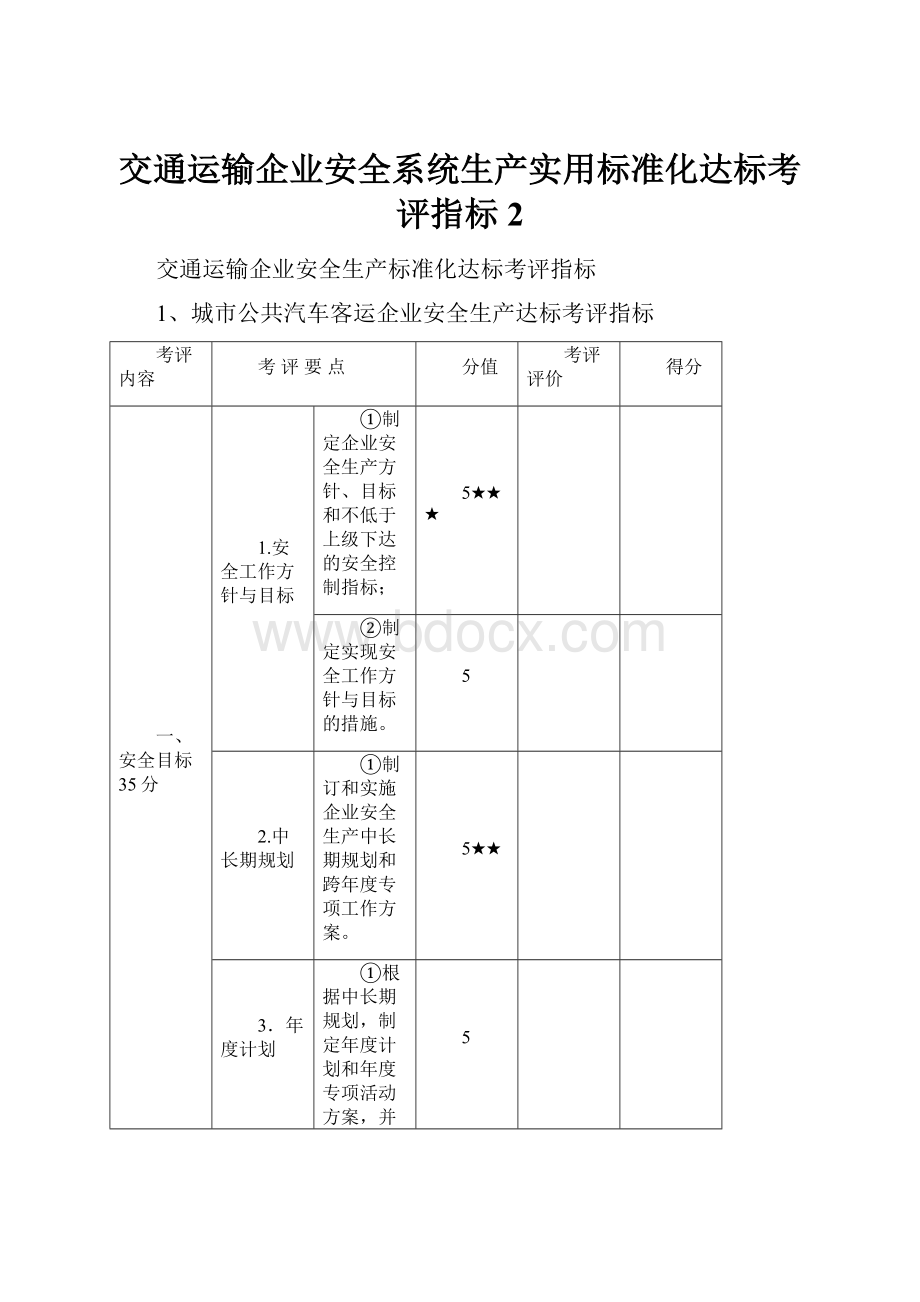 交通运输企业安全系统生产实用标准化达标考评指标 2.docx_第1页