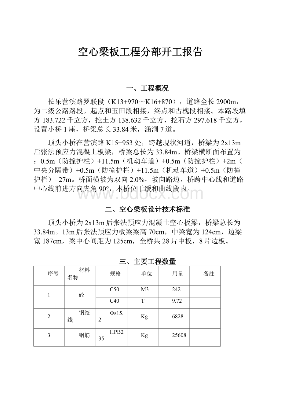 空心梁板工程分部开工报告.docx_第1页