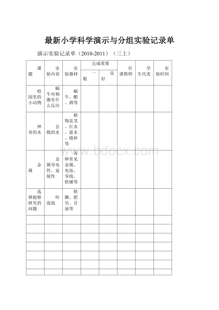 最新小学科学演示与分组实验记录单.docx_第1页