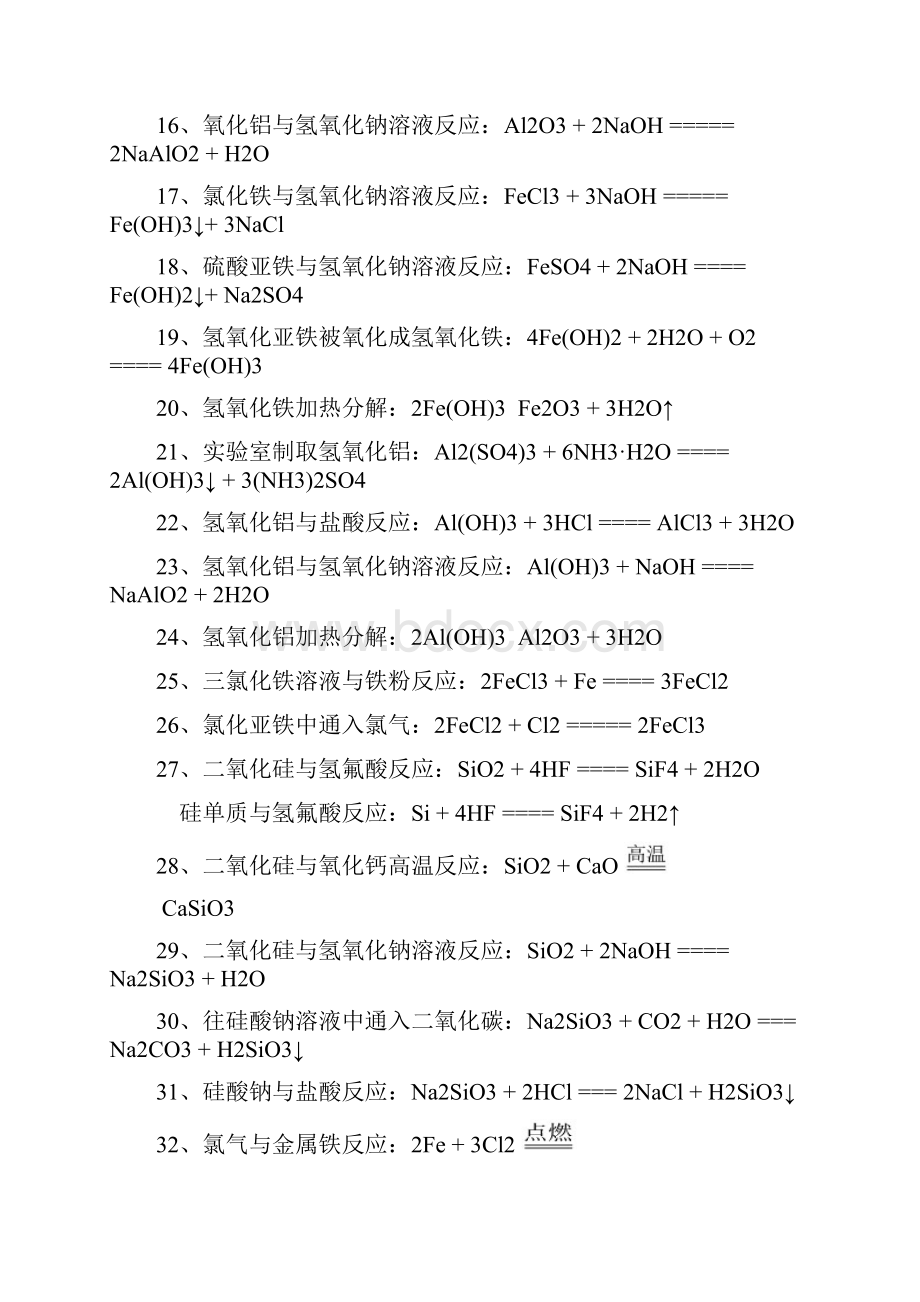 人教版高中化学必修一必修二化学方程式汇总.docx_第2页