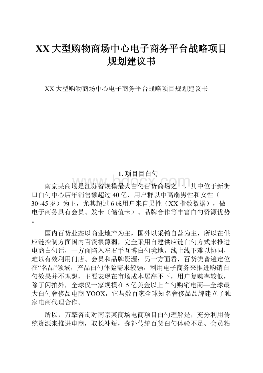 XX大型购物商场中心电子商务平台战略项目规划建议书.docx