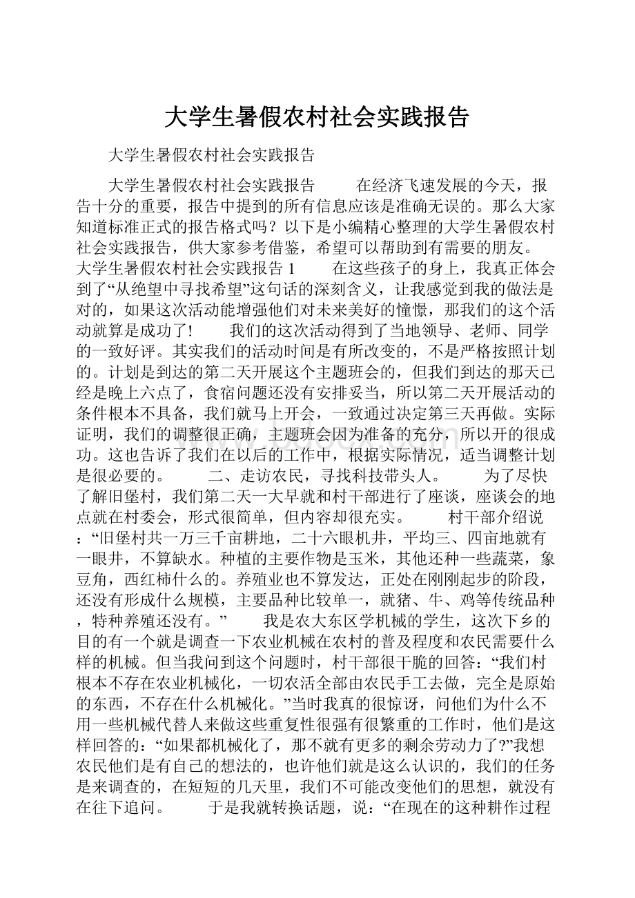 大学生暑假农村社会实践报告.docx_第1页