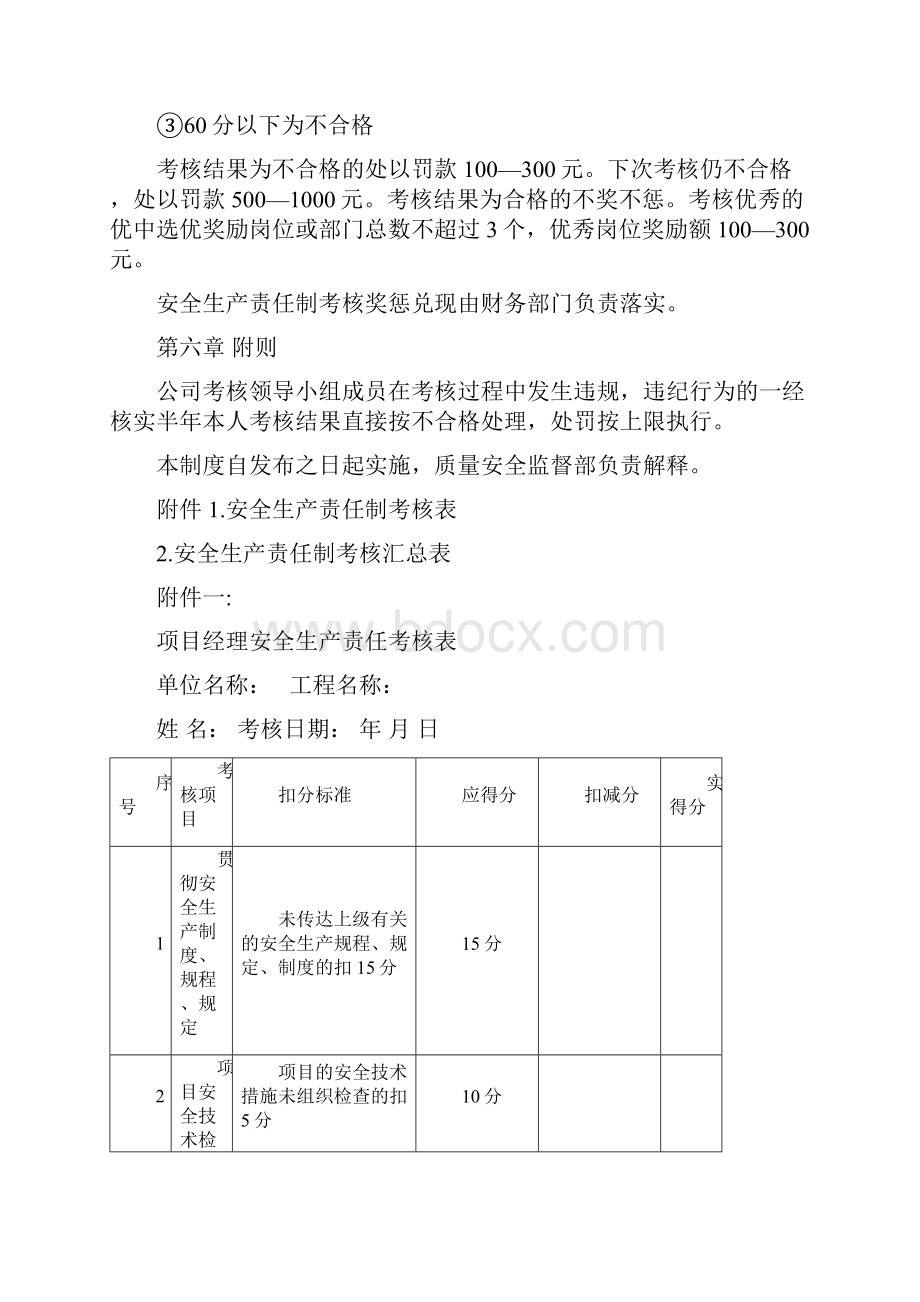 安全生产责任制考核制度及考核表格.docx_第3页