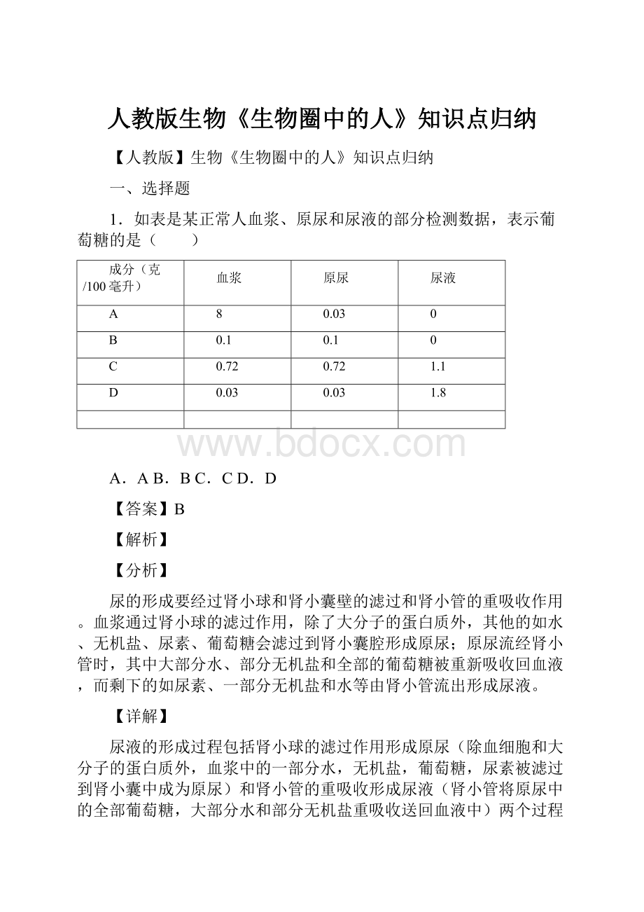 人教版生物《生物圈中的人》知识点归纳.docx_第1页