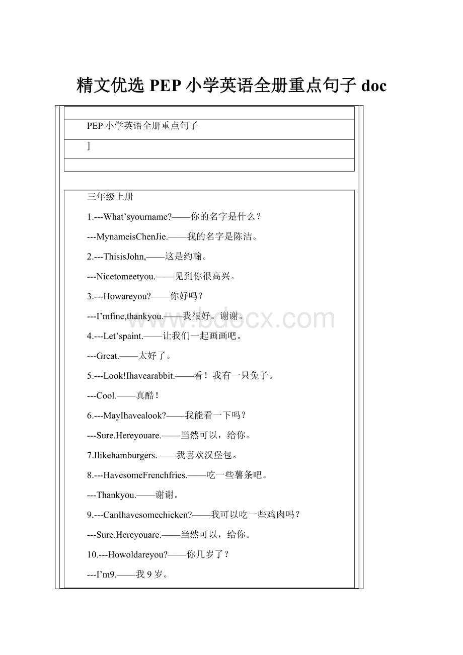 精文优选PEP小学英语全册重点句子doc.docx_第1页