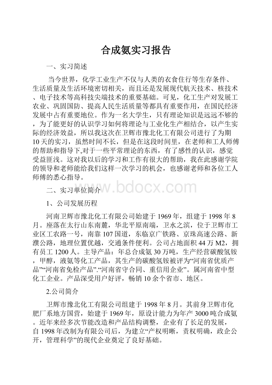 合成氨实习报告.docx