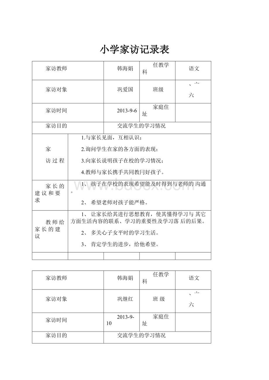 小学家访记录表.docx_第1页