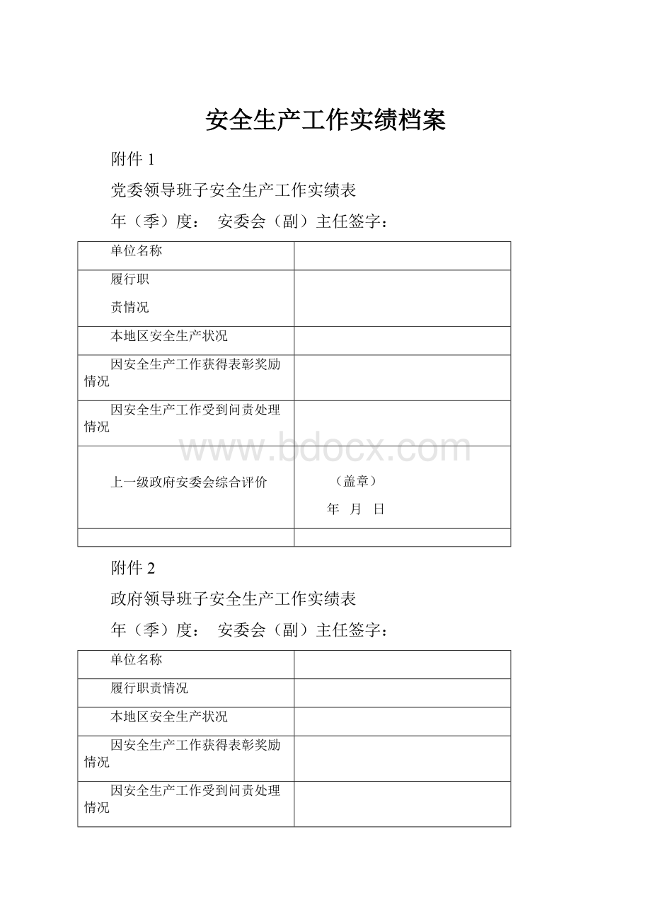 安全生产工作实绩档案.docx