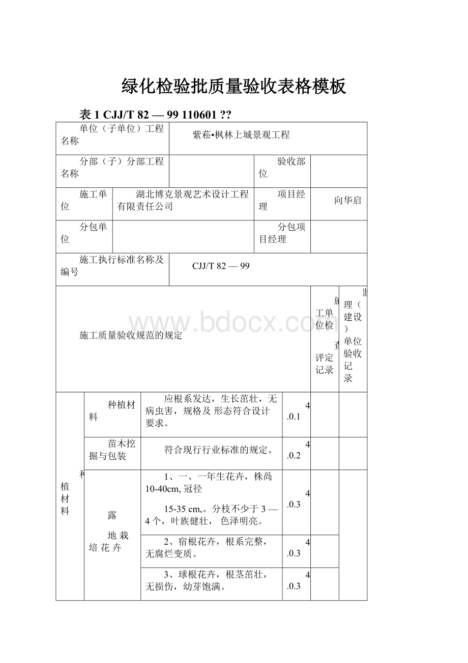 绿化检验批质量验收表格模板.docx