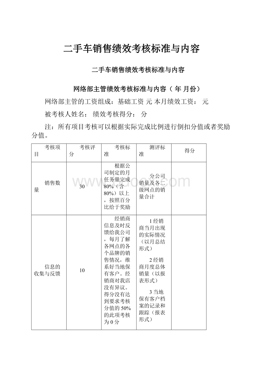 二手车销售绩效考核标准与内容.docx