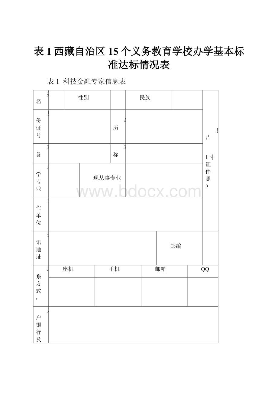 表1西藏自治区15个义务教育学校办学基本标准达标情况表.docx_第1页