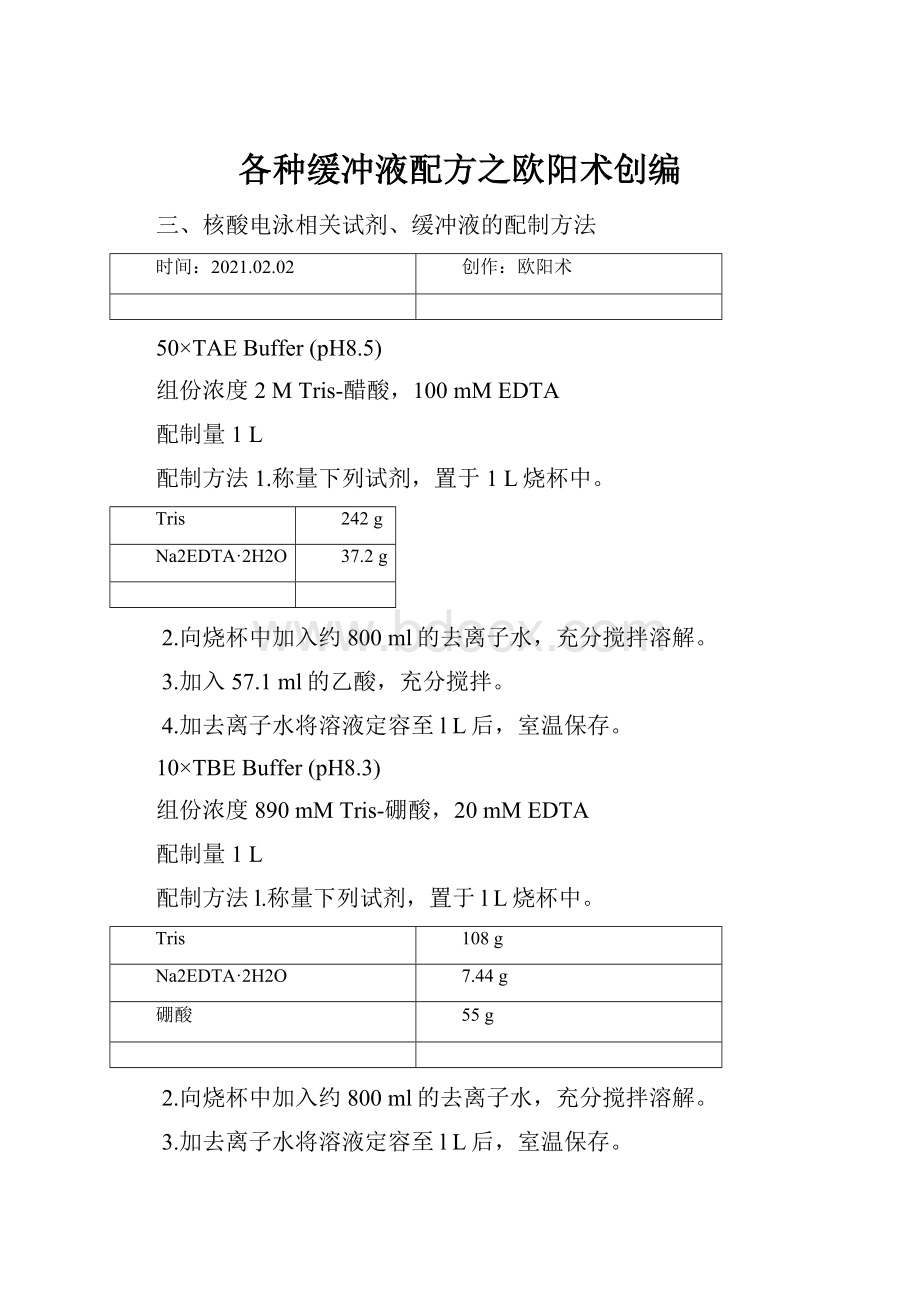 各种缓冲液配方之欧阳术创编.docx