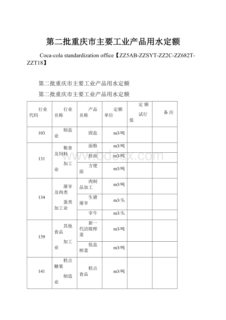 第二批重庆市主要工业产品用水定额.docx