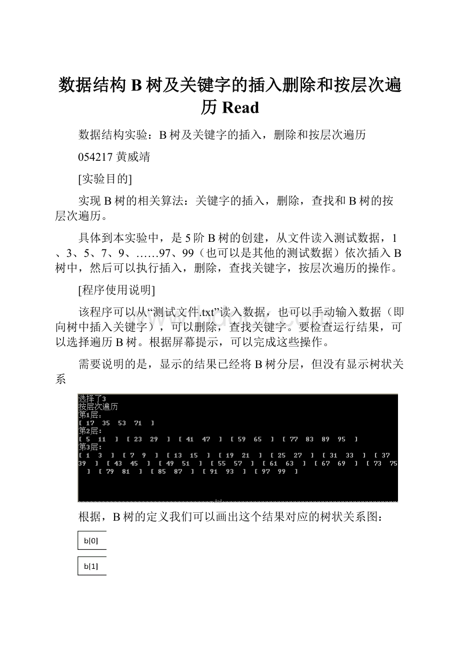 数据结构B树及关键字的插入删除和按层次遍历Read.docx_第1页