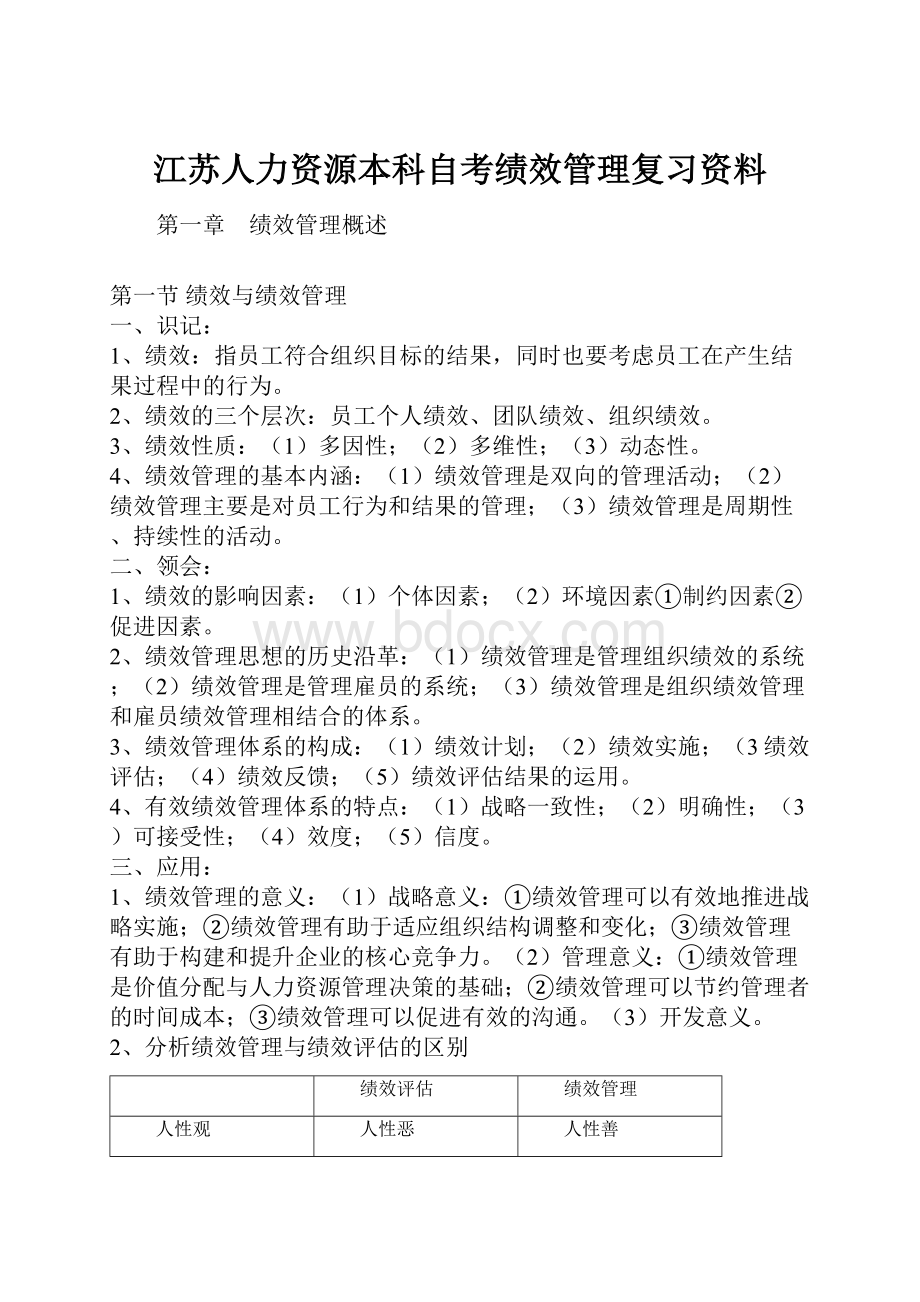 江苏人力资源本科自考绩效管理复习资料.docx_第1页