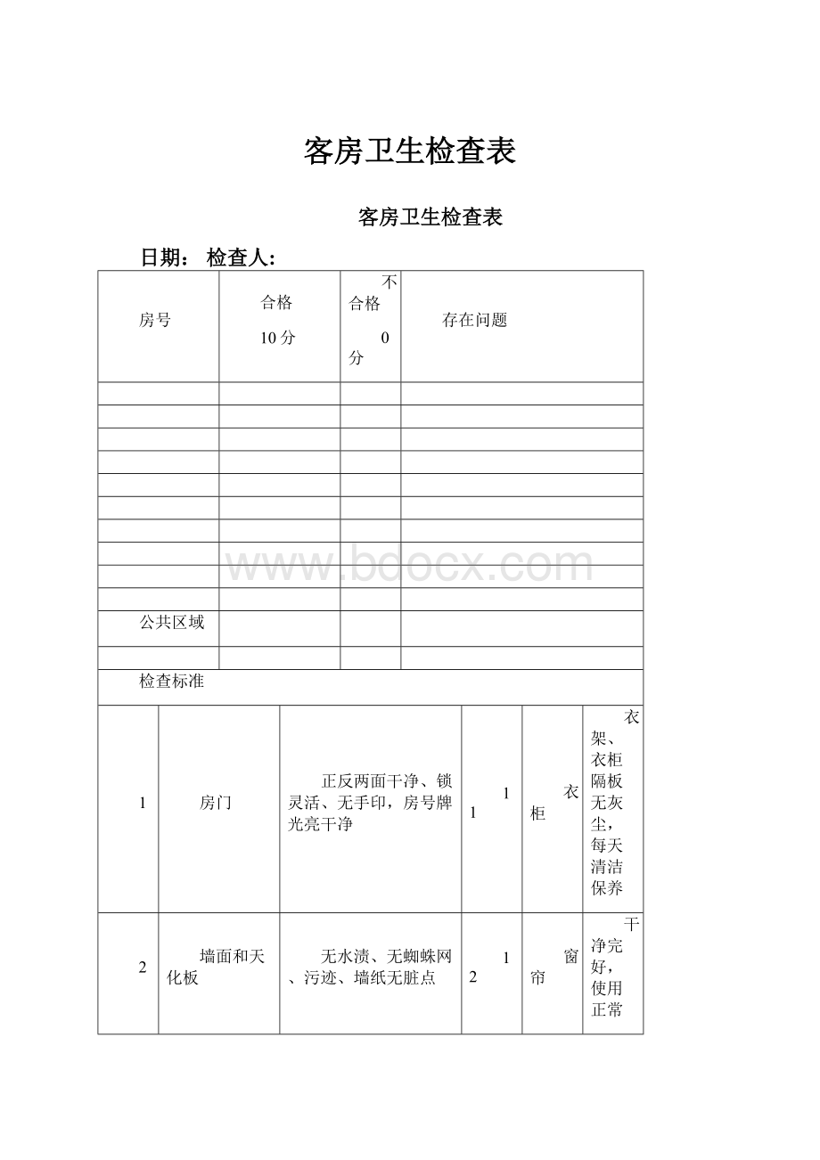 客房卫生检查表.docx