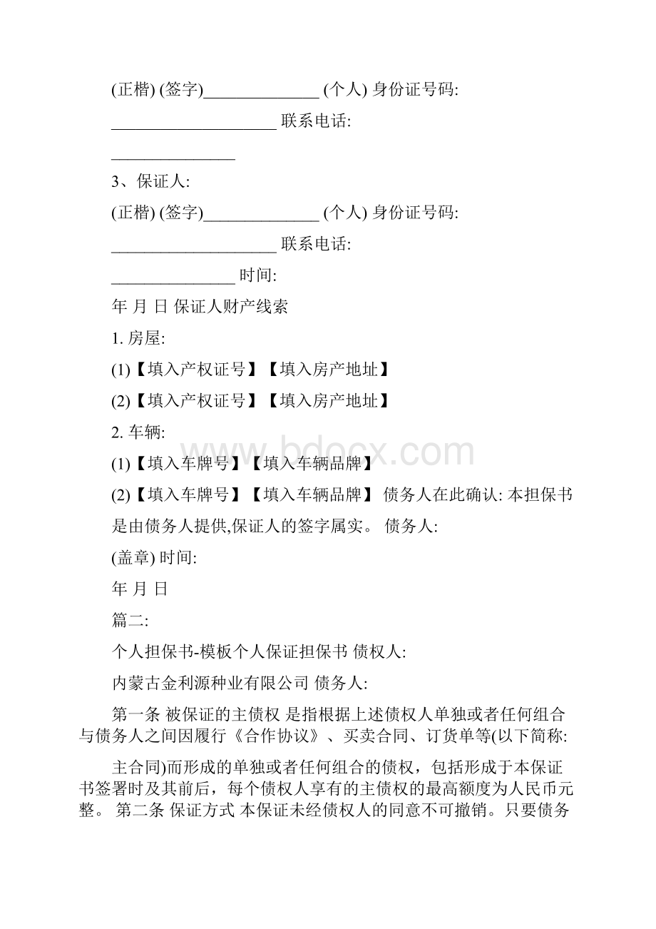 个人担保书模板.docx_第2页