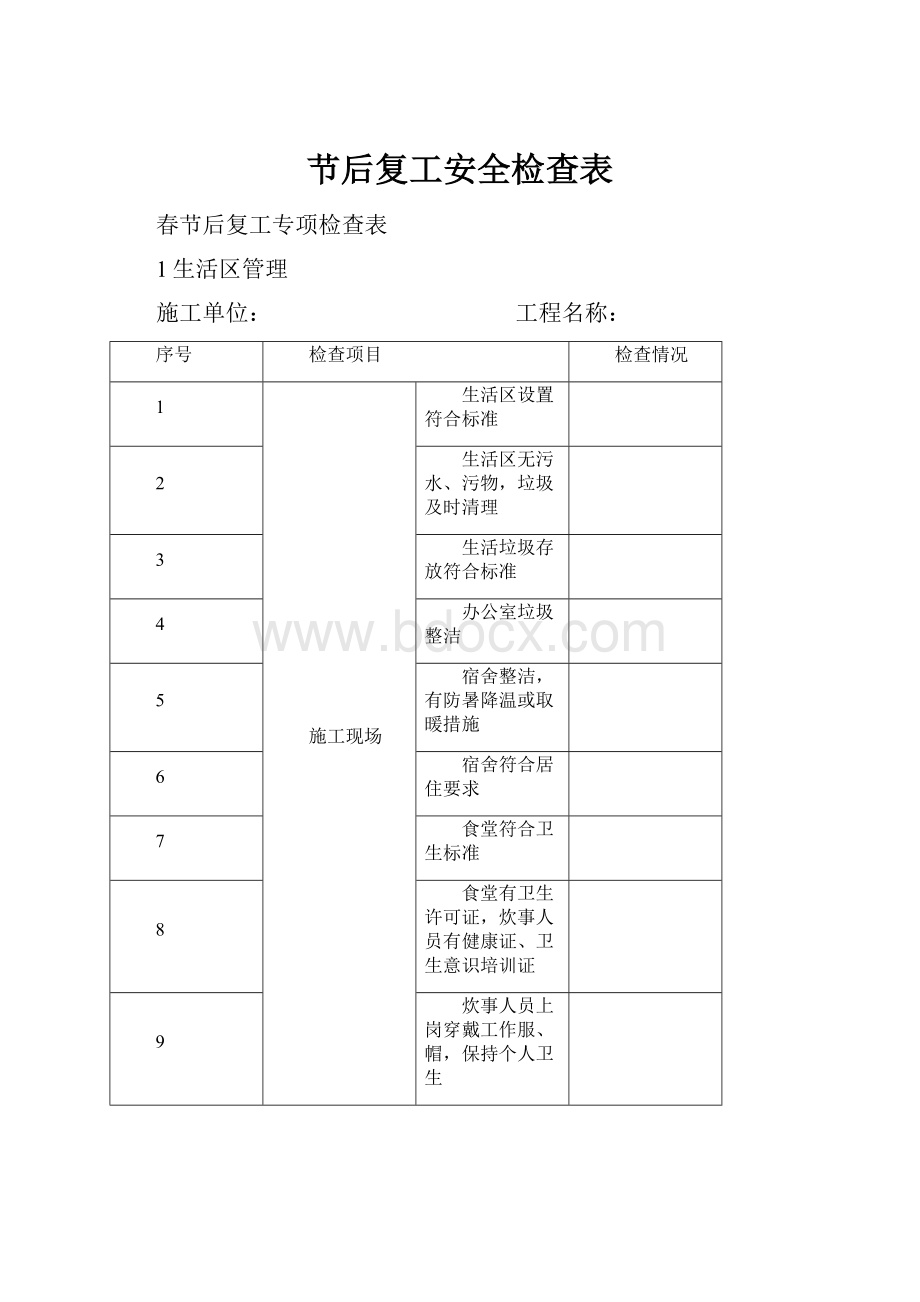 节后复工安全检查表.docx