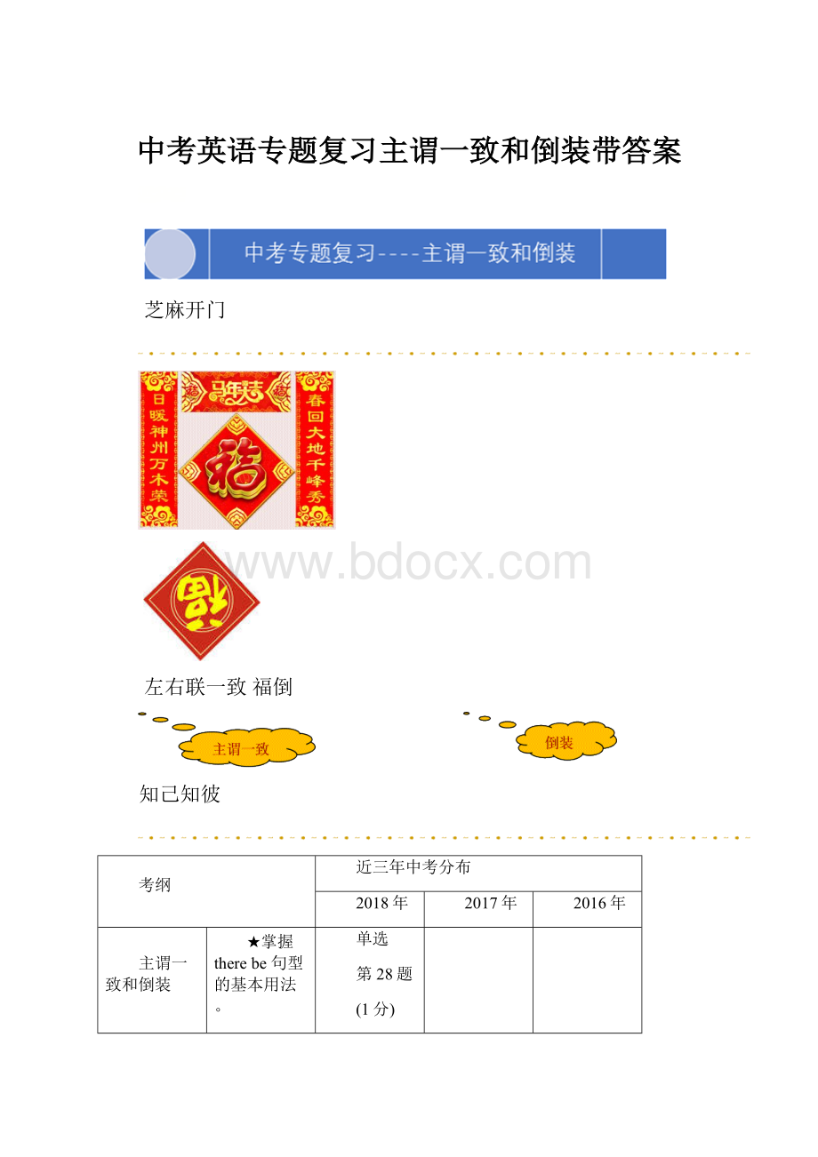 中考英语专题复习主谓一致和倒装带答案.docx