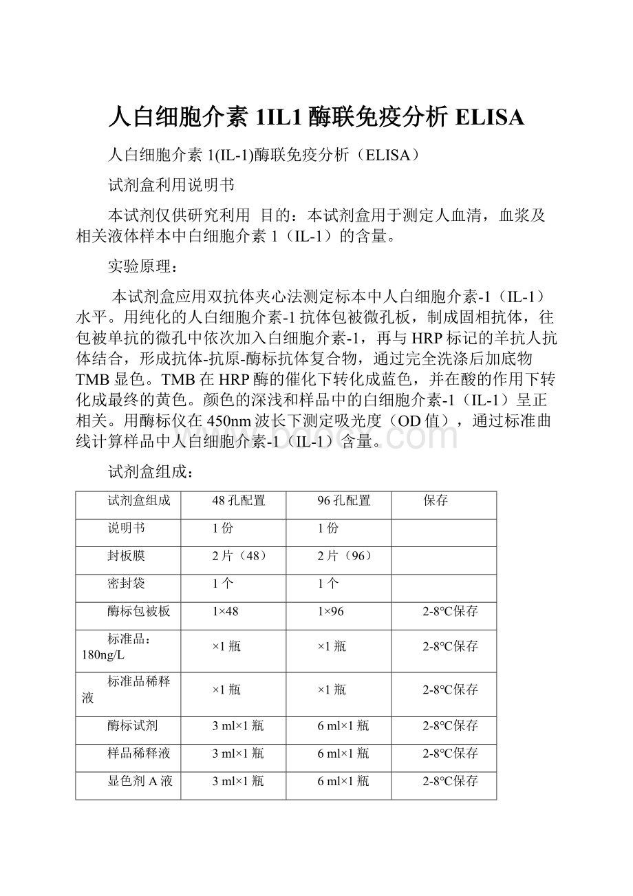 人白细胞介素1IL1酶联免疫分析ELISA.docx_第1页