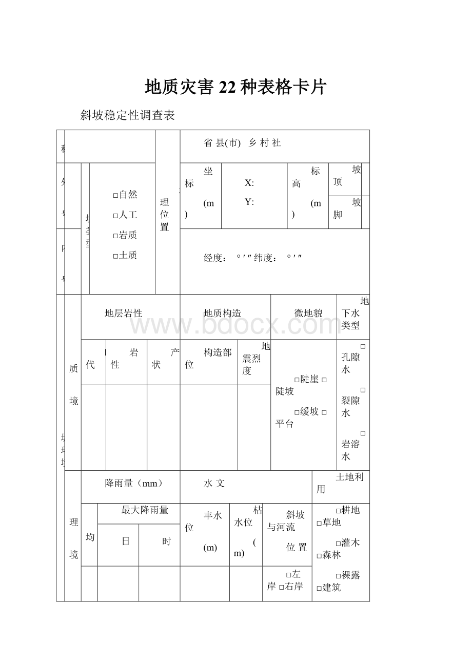 地质灾害22种表格卡片.docx_第1页