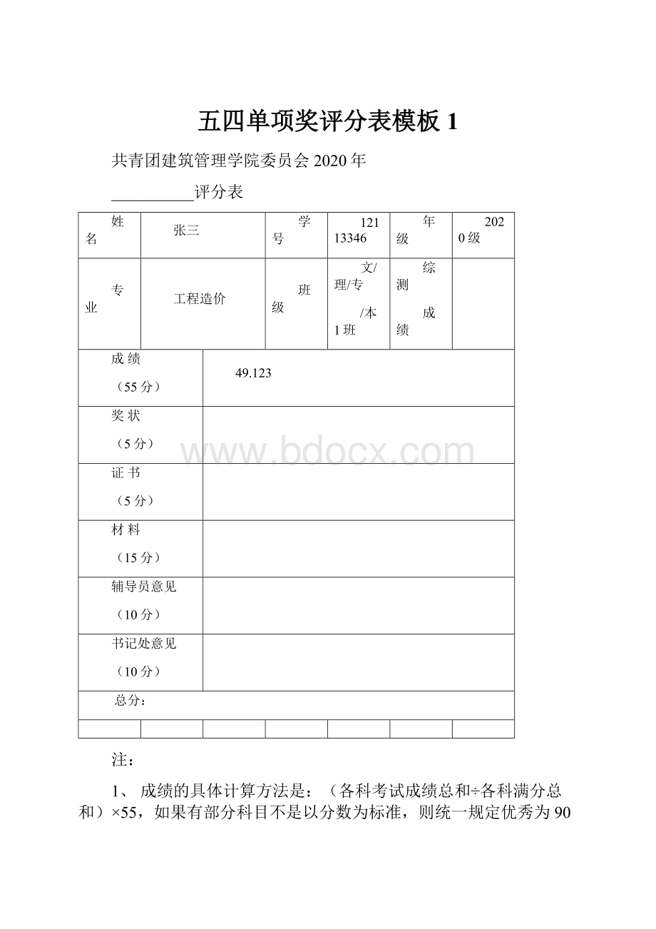 五四单项奖评分表模板1.docx_第1页