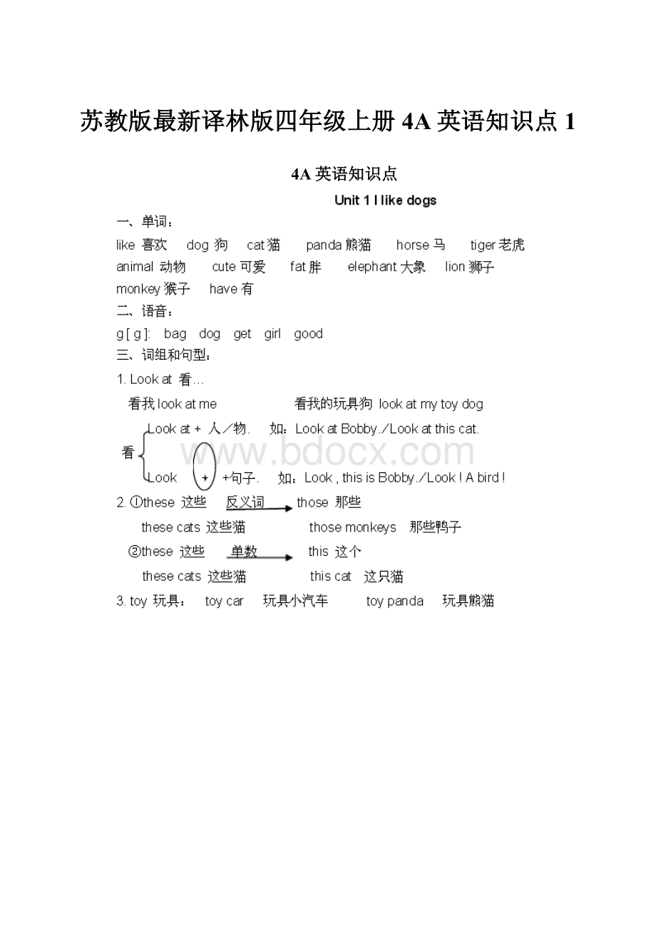 苏教版最新译林版四年级上册4A英语知识点1.docx